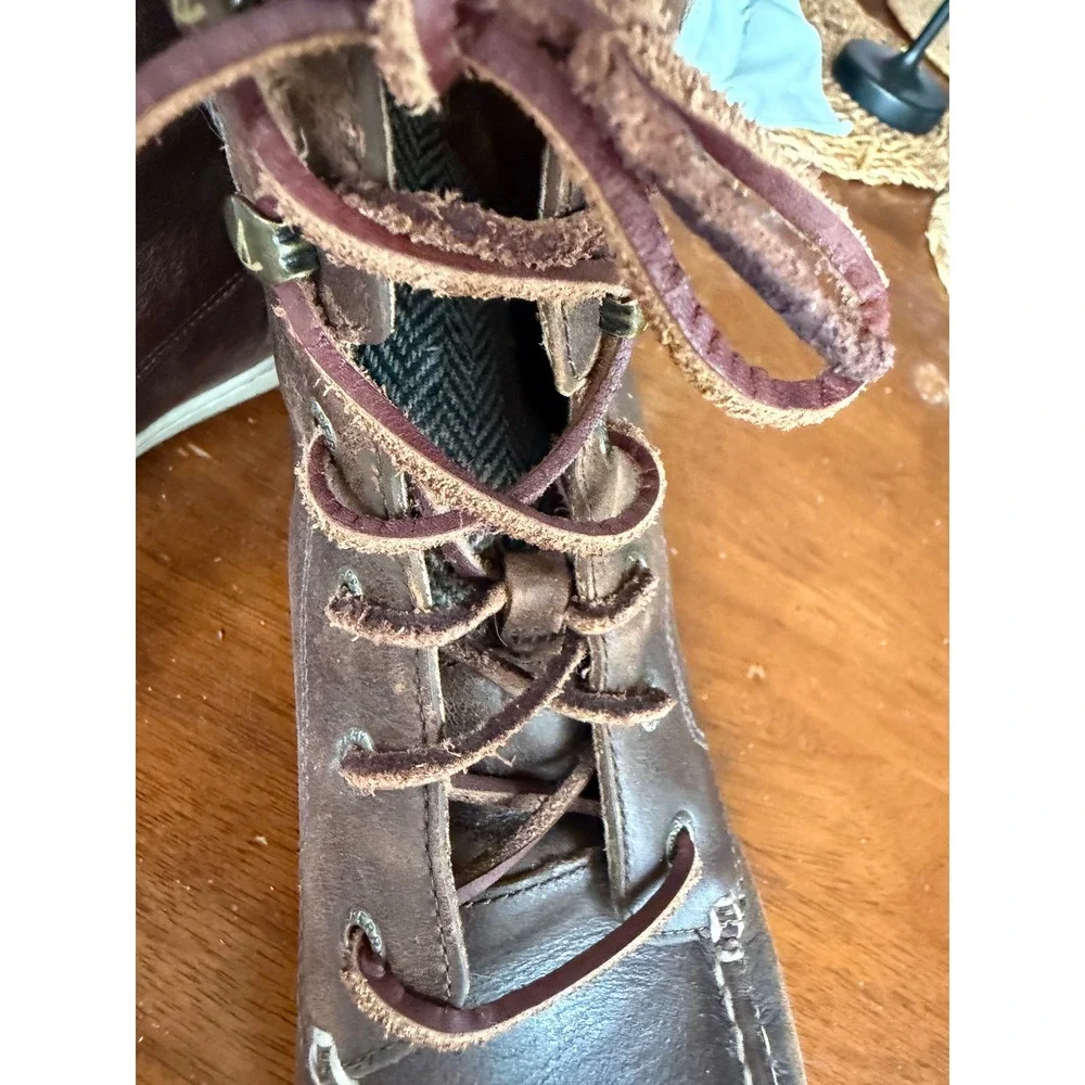 Sperry Bayfish Brown Leather Lace Up Moc Toe Ankle Boot Herringbone Women 8.5 M